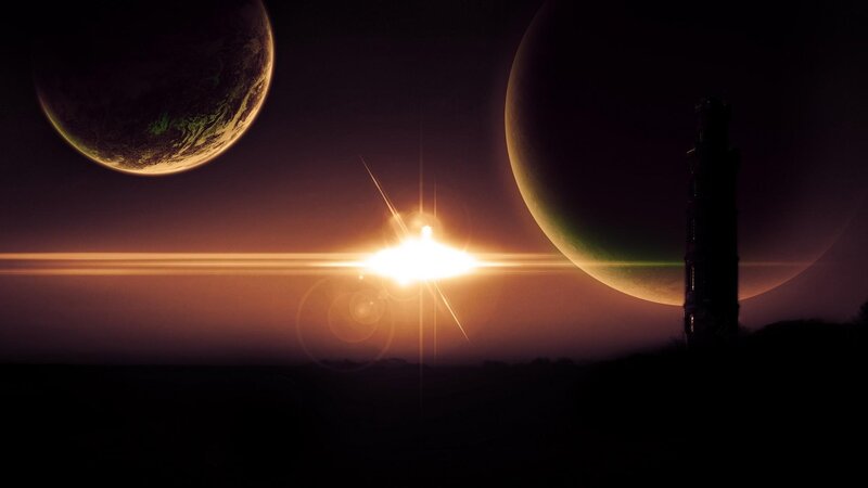 Alien Planet Landscape — Black, Dramatic, Sunset