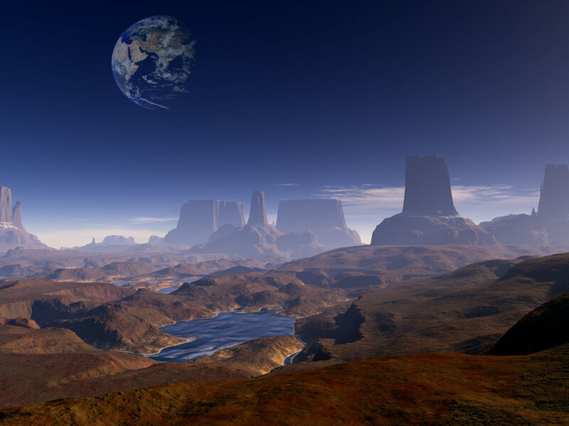 Alien Planet Landscape — Blue, Dramatic, 3d Render, Earth