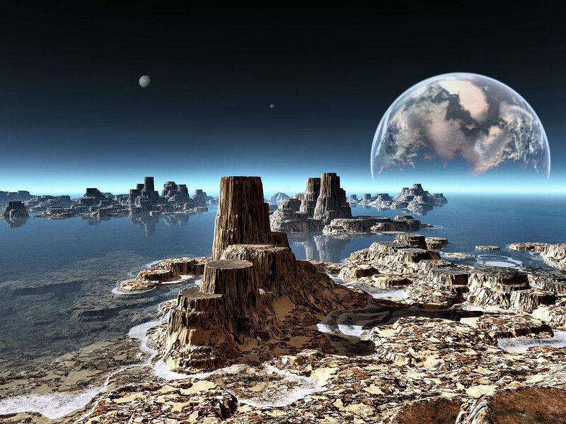 Alien Planet Landscape — Blue, Dramatic, 3d Render