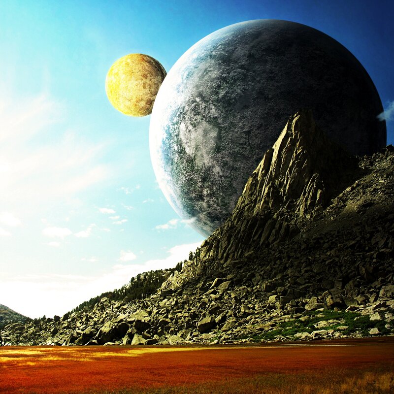 Alien Planet Landscape — Blue, Dramatic, Afternoon, Digital Art