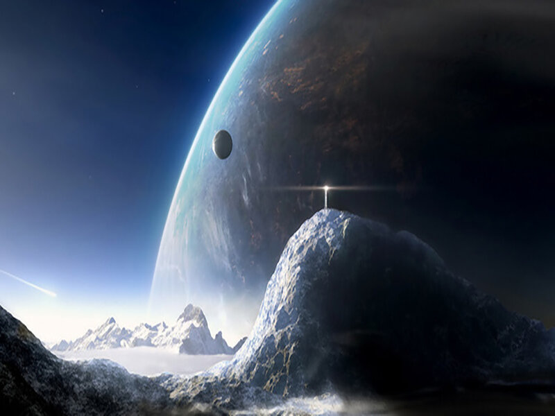 Alien Planet Landscape — Blue, Dramatic, Digital Art, Mountain