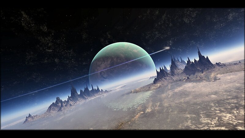 Alien Planet Landscape — Blue, Dramatic, Digital Art, Mountains, Space