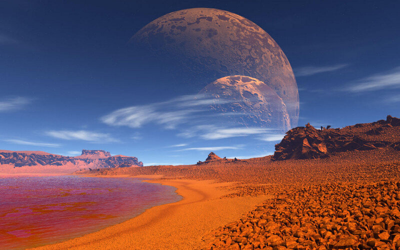 Alien Planet Landscape — Blue, Dramatic, Digital Art, Planets, Rocks