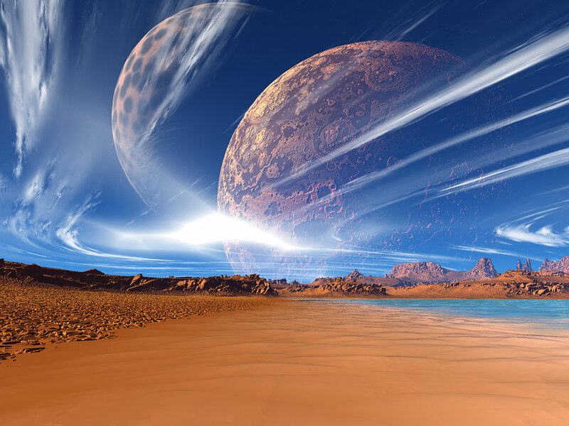 Alien Planet Landscape — Blue, Dramatic, Digital Art, Planets, Sky