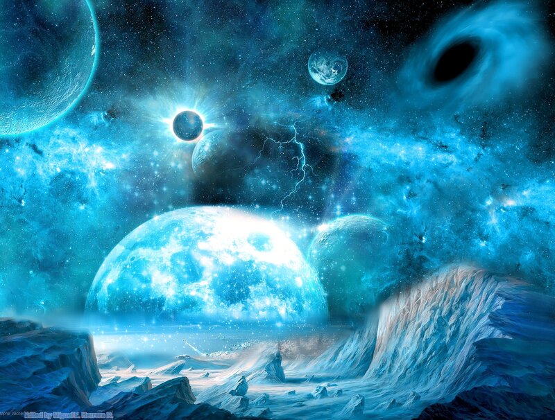 Alien Planet Landscape — Blue, Dramatic, Digital Art, Planets, Stars