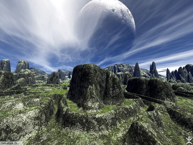 Alien Planet Landscape — Blue, Dramatic, Digital Art, Rocky Terrain