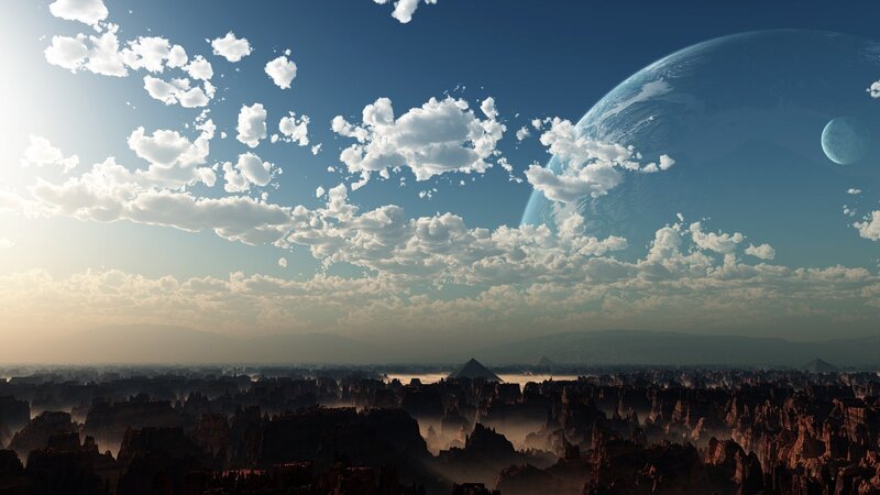 Alien Planet Landscape — Blue, Dramatic, Morning