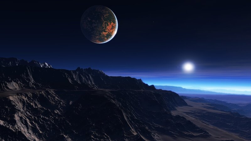 Alien Planet Landscape — Blue, Dramatic, Night, 3d Render