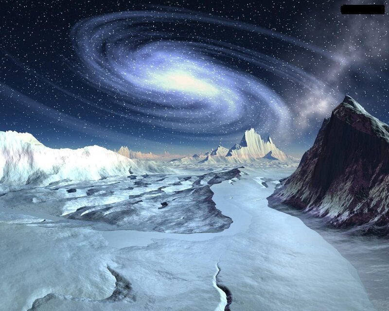 Alien Planet Landscape — Blue, Dramatic, Night, Digital Art, Mountains, Ice