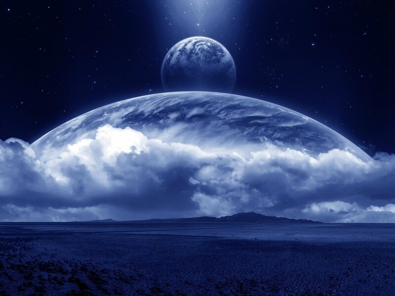 Alien Planet Landscape — Blue, Dramatic, Night, Digital Art, Planets, Clouds