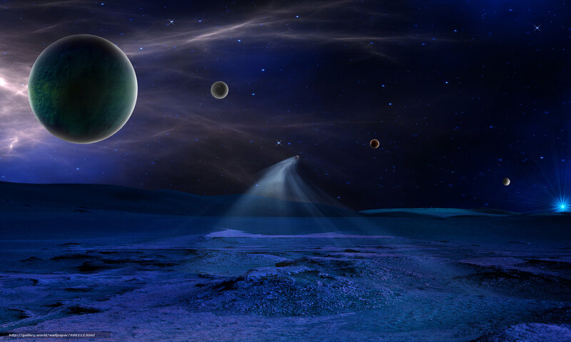 Alien Planet Landscape — Blue, Dramatic, Night, Digital Art, Planets, Stars, Space