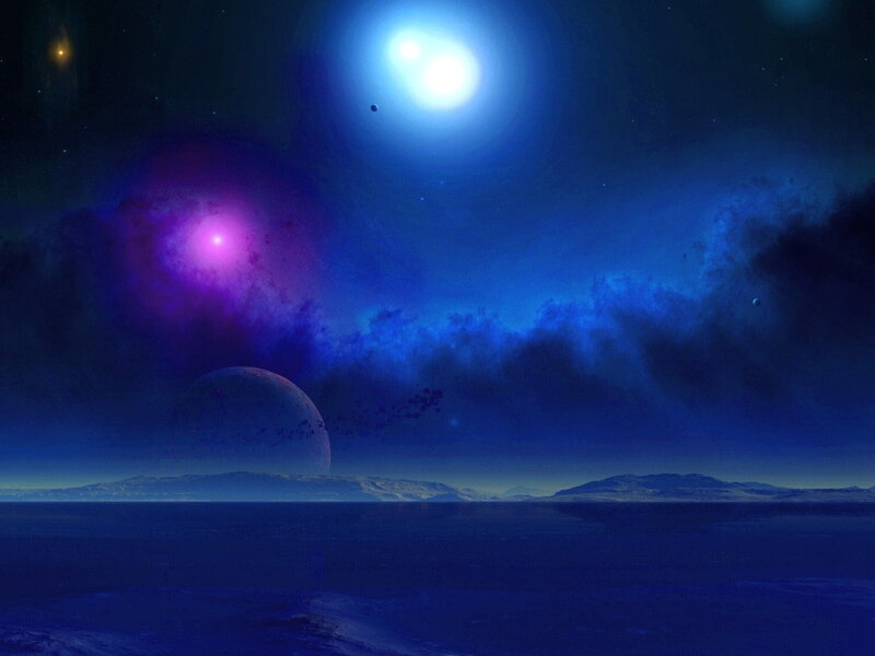 Alien Planet Landscape — Blue, Dramatic, Night, Digital Art, Stars