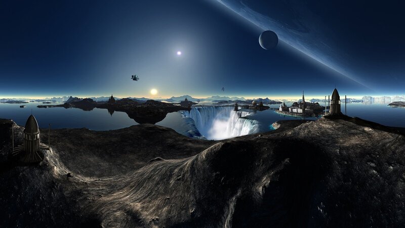 Alien Planet Landscape — Blue, Dramatic, Night, Digital Art