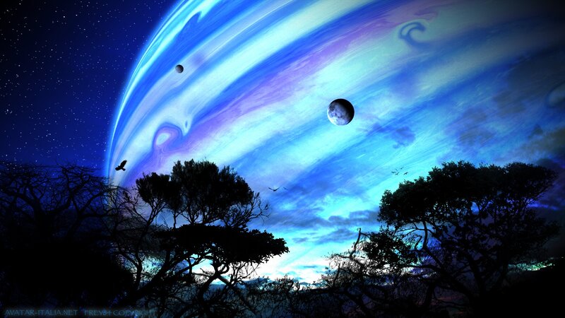 Alien Planet Landscape — Blue, Dramatic, Night, Digital Art, Trees