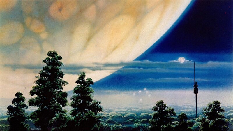 Alien Planet Landscape — Blue, Dramatic, Night, Painting, Trees