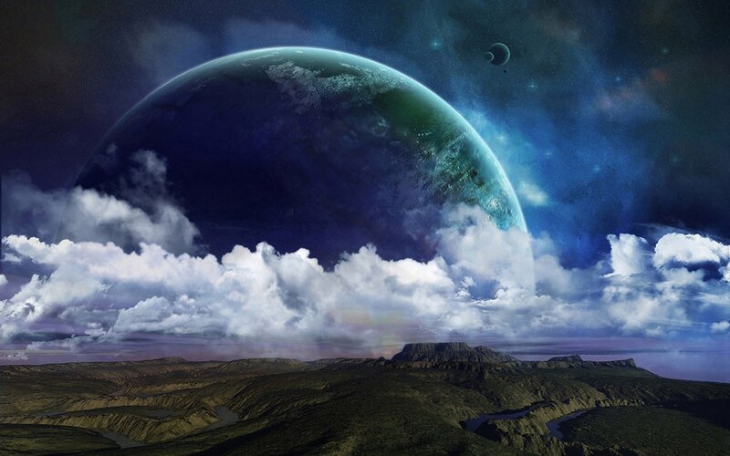 Alien Planet Landscape — Blue, Dramatic, Night