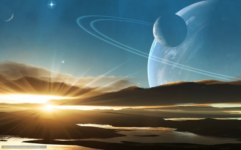 Alien Planet Landscape — Blue, Dramatic, Sunrise