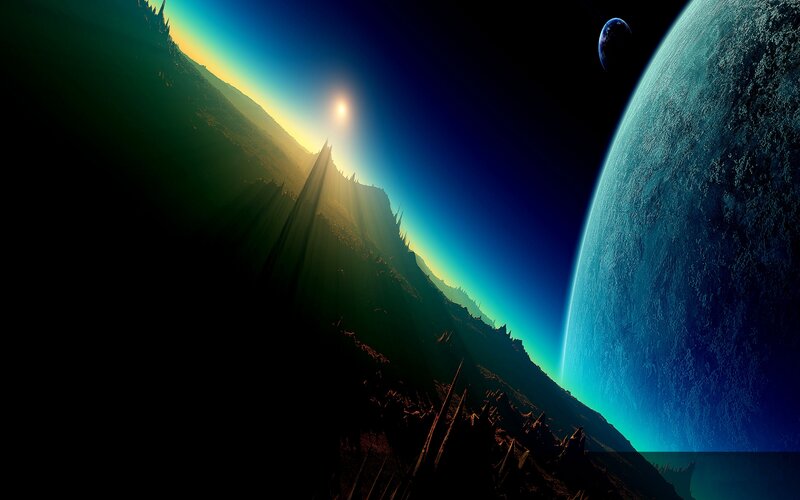 Alien Planet Landscape — Blue, Dramatic, Sunset