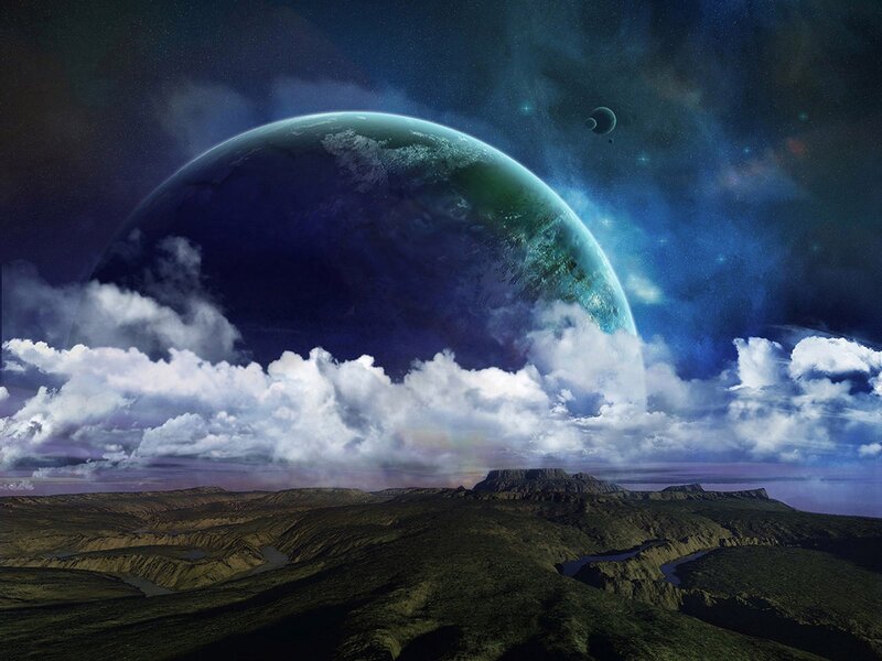 Alien Planet Landscape — Blue, Green