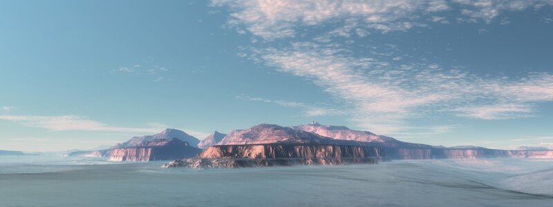 Alien Planet Landscape — Blue, Serene, 3d Render, Mountains, Ice