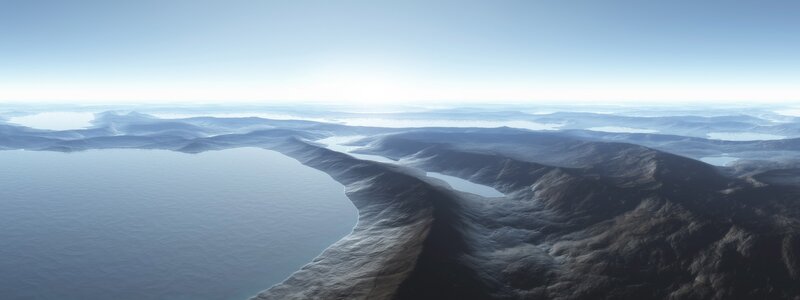 Alien Planet Landscape — Blue, Serene, 3d Render, Mountains, Ocean