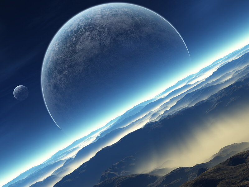 Alien Planet Landscape — Blue, Serene, 3d Render, Mountains, Planets