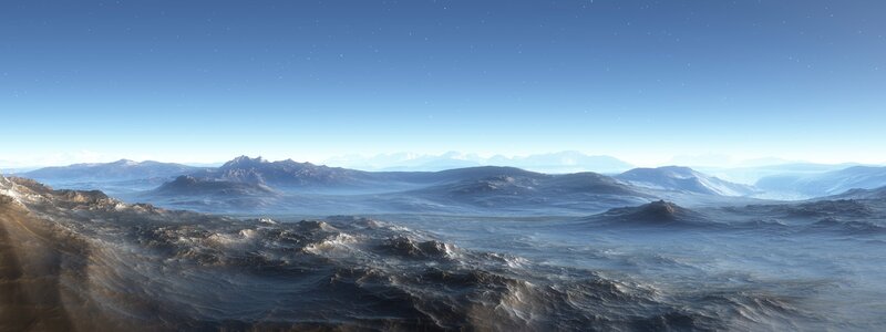 Alien Planet Landscape — Blue, Serene, 3d Render, Mountains, Sky