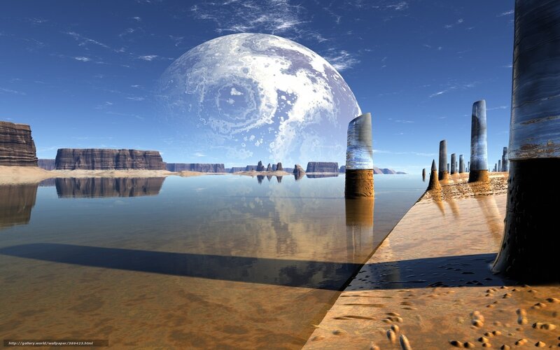 Alien Planet Landscape — Blue, Serene, Afternoon, 3d Render, Moon