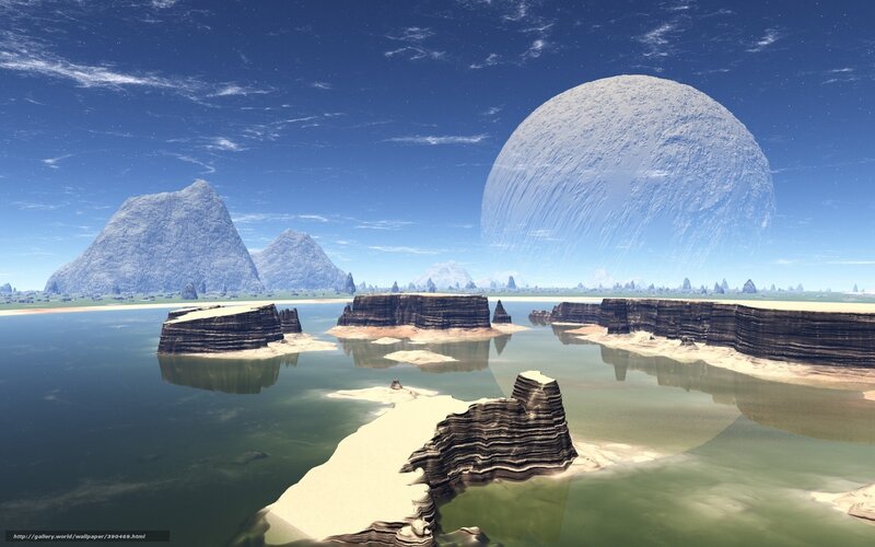 Alien Planet Landscape — Blue, Serene, Afternoon, 3d Render, Mountains, Moon