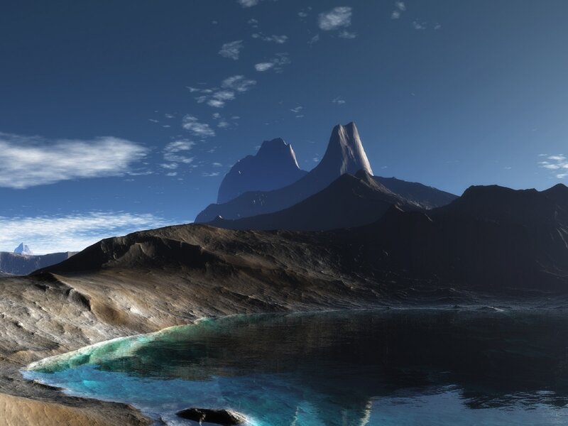 Alien Planet Landscape — Blue, Serene, Afternoon, 3d Render