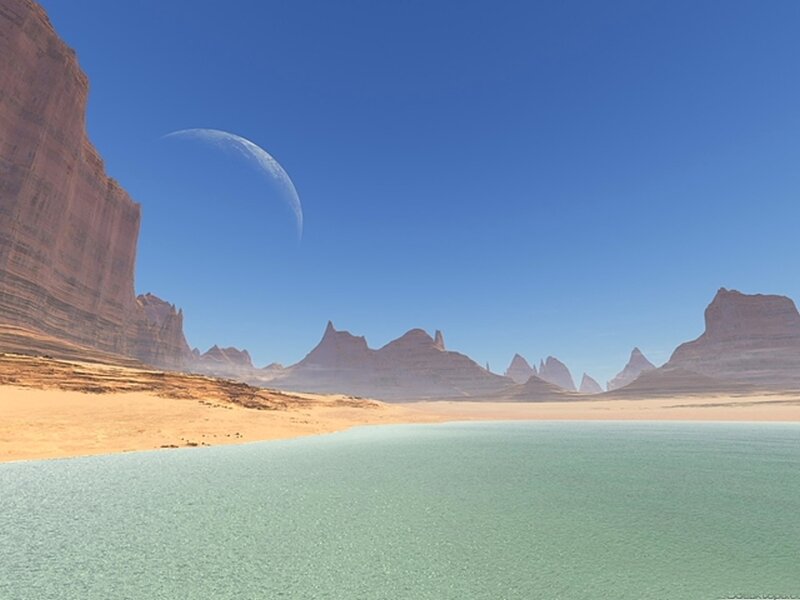 Alien Planet Landscape — Blue, Serene, Afternoon, Digital Art