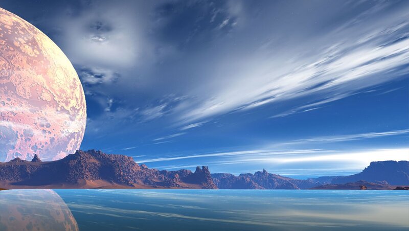 Alien Planet Landscape — Blue, Serene, Daytime