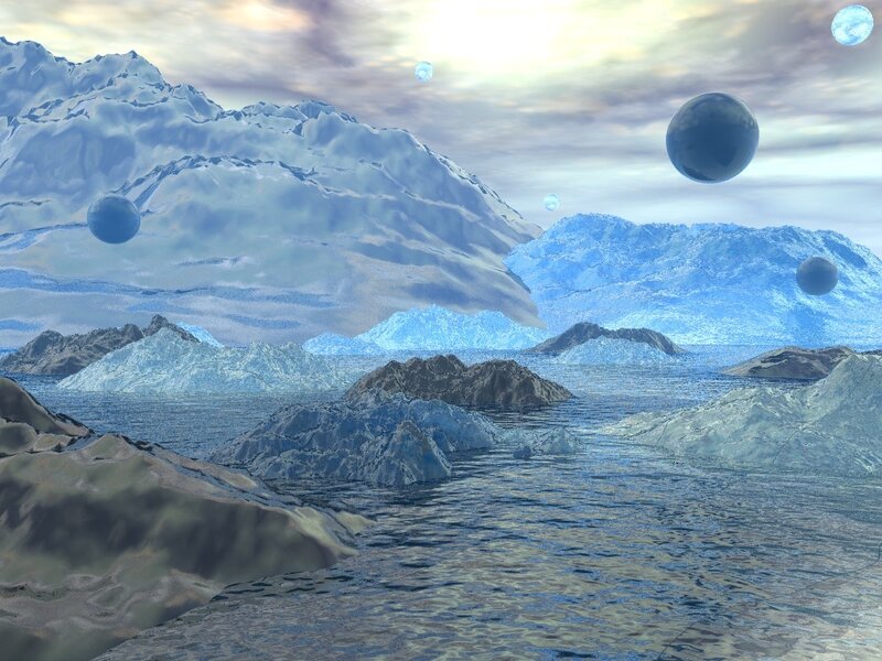 Alien Planet Landscape — Blue, Serene, Digital Art, Mountains