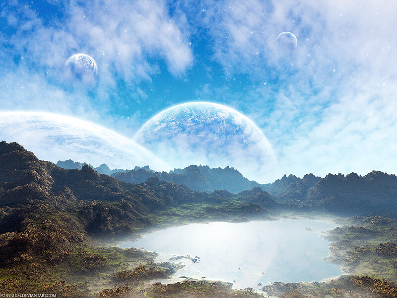Alien Planet Landscape — Blue, Serene, Digital Art, Planets