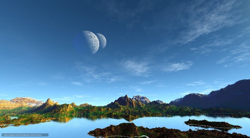 Alien Planet Landscape — Blue, Serene, Morning, 3d Render, Mountains