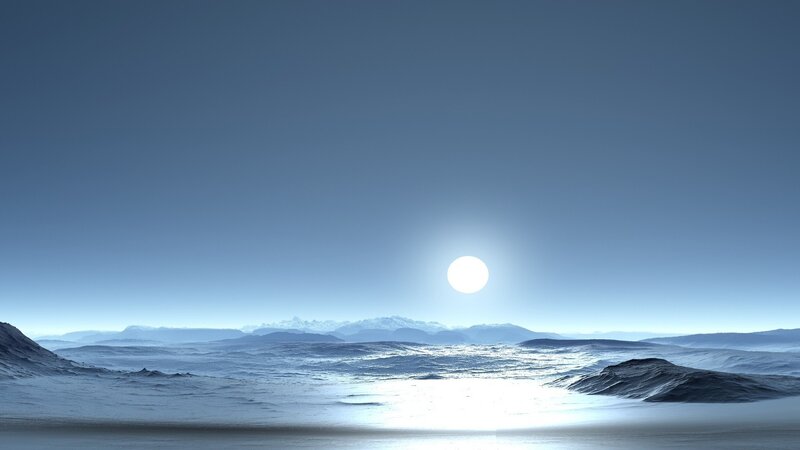 Alien Planet Landscape — Blue, Serene, Morning, 3d Render, Sun