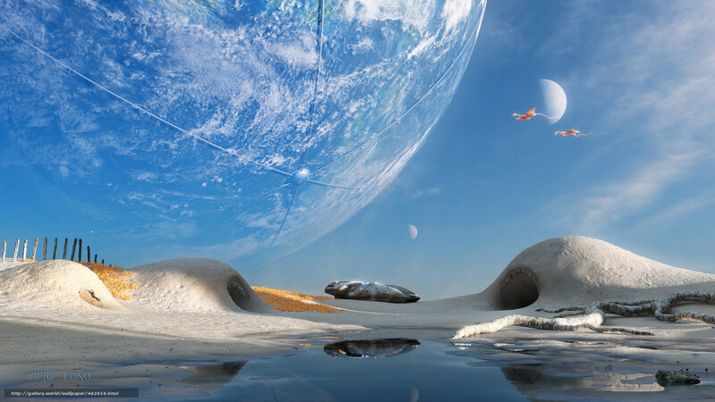 Alien Planet Landscape — Blue, Serene, Morning, Digital Art