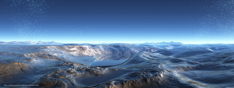 Alien Planet Landscape — Blue, Serene, Night, 3d Render, Mountains, Crater