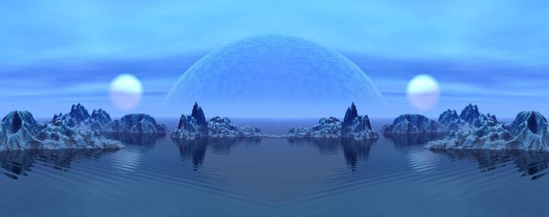 Alien Planet Landscape — Blue, Serene, Night, 3d Render, Mountains, Moon