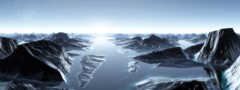 Alien Planet Landscape — Blue, Serene, Night, 3d Render, Mountains, River