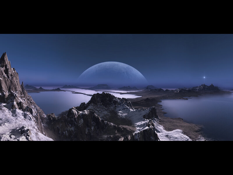 Alien Planet Landscape — Blue, Serene, Night, 3d Render