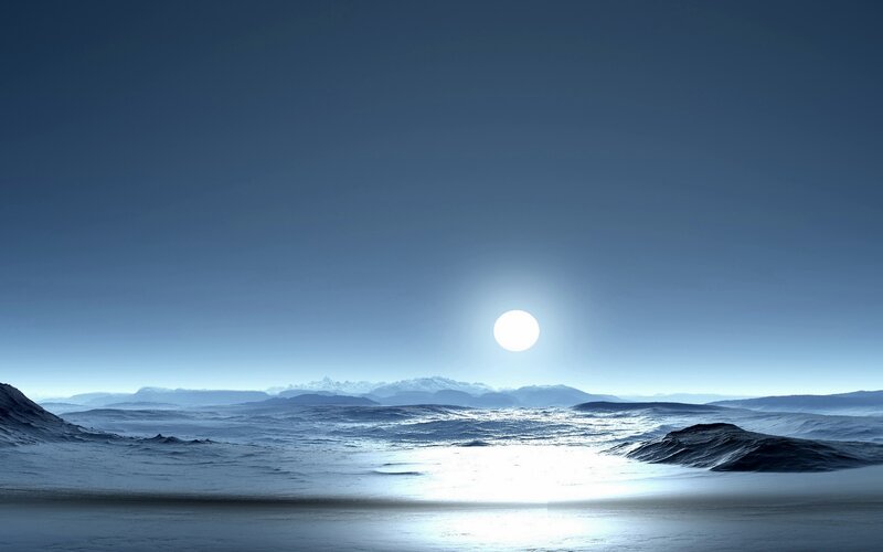 Alien Planet Landscape — Blue, Serene, Night, Digital Art, Sun
