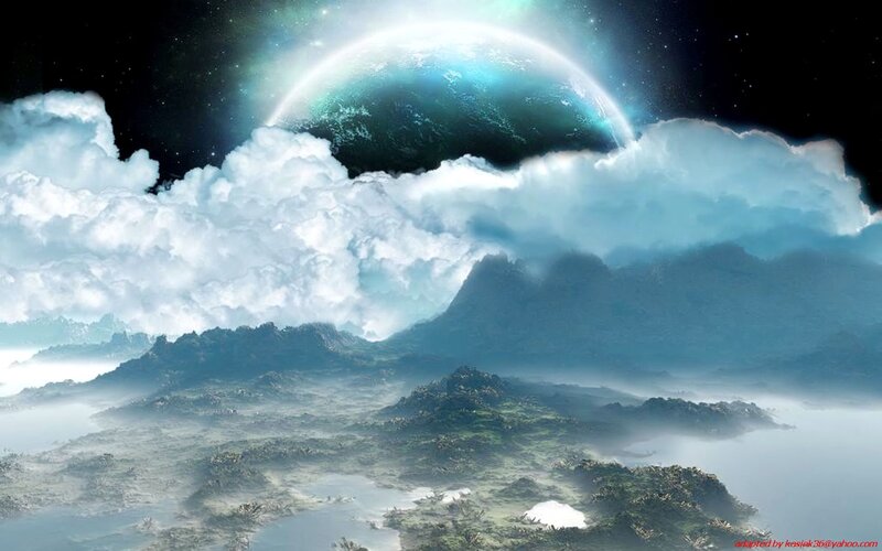 Alien Planet Landscape — Blue, Serene, Night, Digital Art
