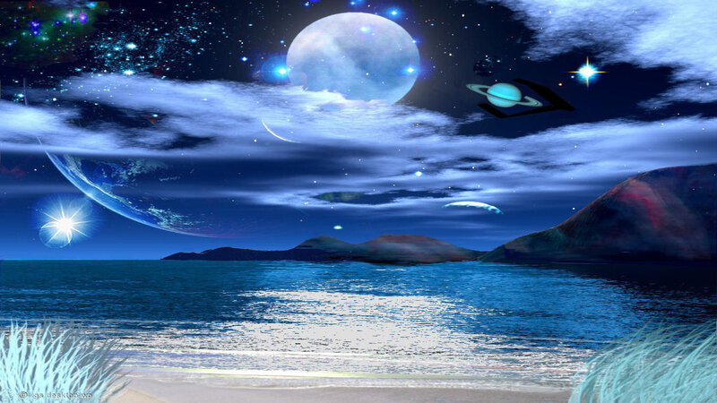 Alien Planet Landscape — Blue, Serene, Night