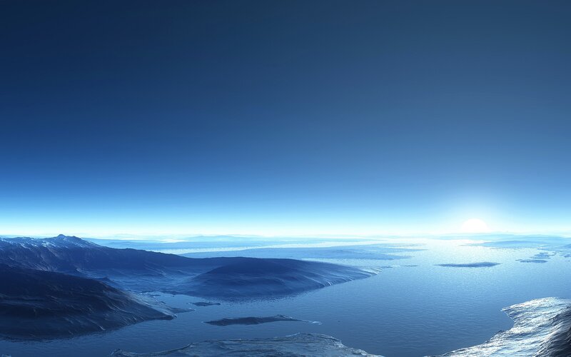 Alien Planet Landscape — Blue, Serene, Sunrise