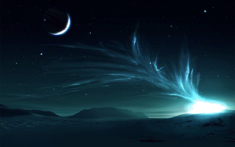 Alien Planet Landscape — Blue, Stars