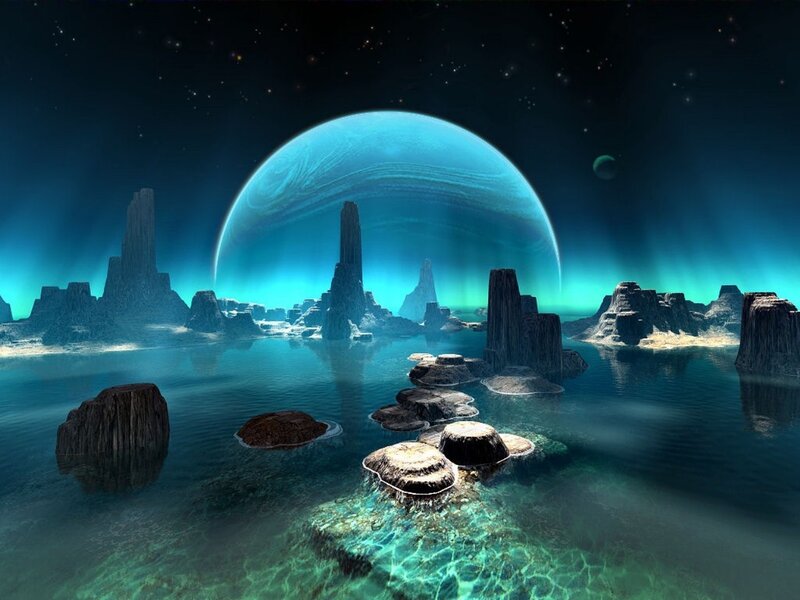 Alien Planet Landscape — Blue