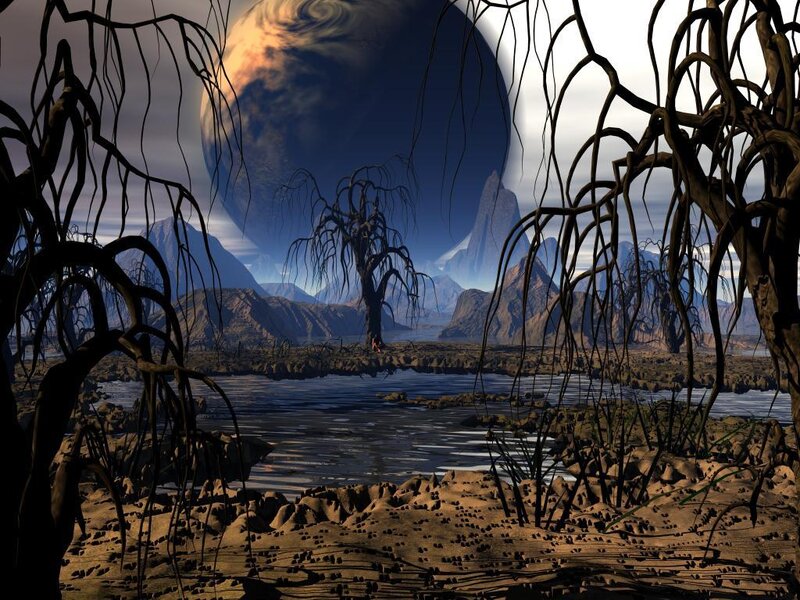 Alien Planet Landscape — Brown, Desolate, 3d Render
