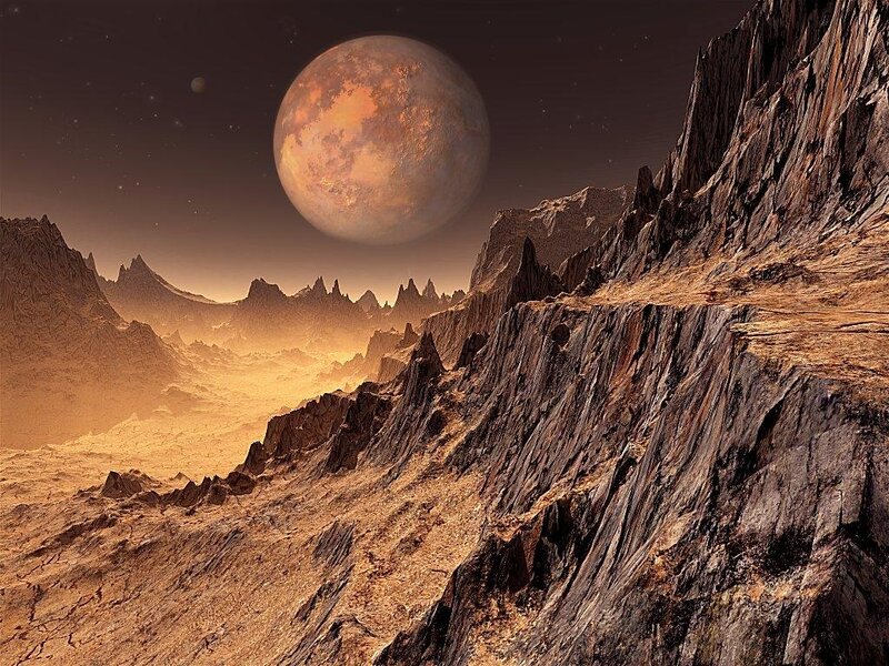 Alien Planet Landscape — Brown, Dramatic, Night, Digital Art, Mountains
