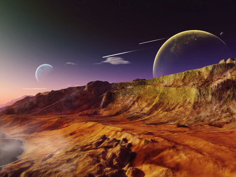 Alien Planet Landscape — Brown, Dramatic, Night, Digital Art, Planets